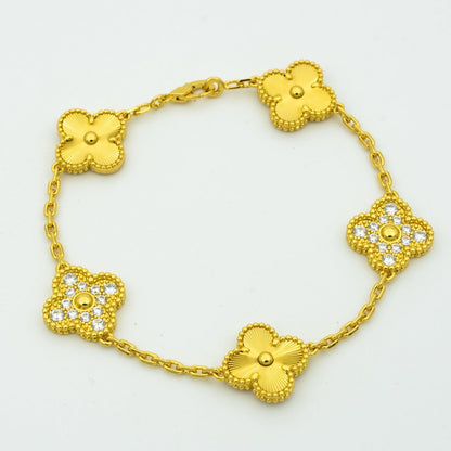 [Love More]CLOVER ARMBAND 5 MOTIVE GOLD DIAMANT 