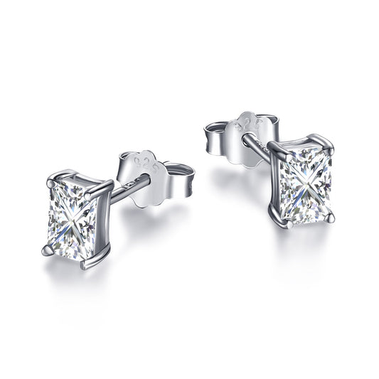 Stylish Shiny Rectangular Center Stone Stud Earrings