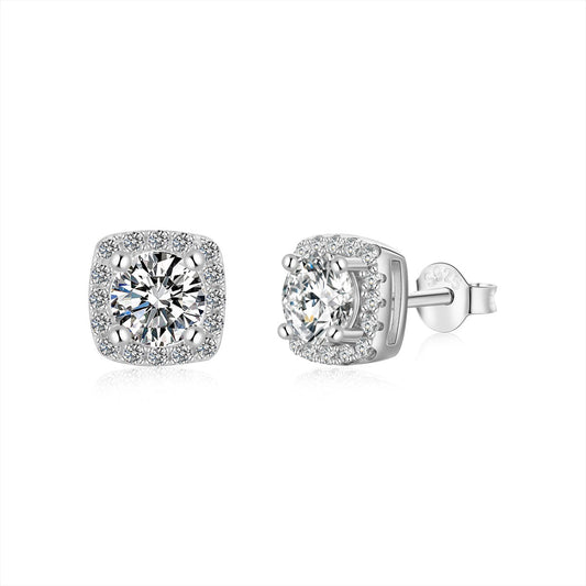 Classic Round Center Stone Stud Earrings