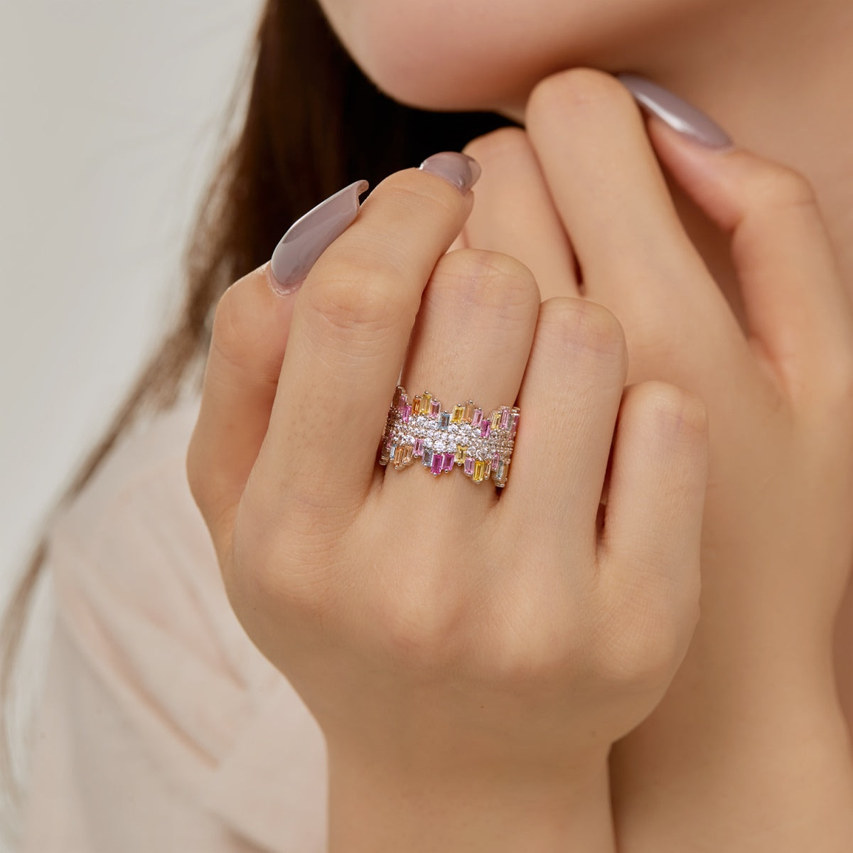 Luxurious Colorful Radiant Cut Daily Ring