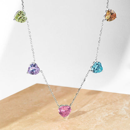 Sparkling Colorful Heart Cut Necklace