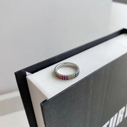 Unique Colorful Round Cut Tennis Ring