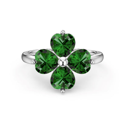 Heart-shaped Four-Leaf Clover Ball Ring