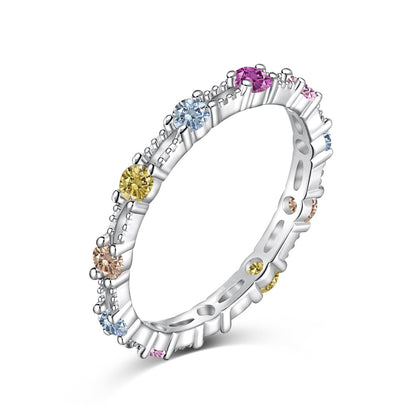 Sparkling Colorful Round Cut Tennis Ring