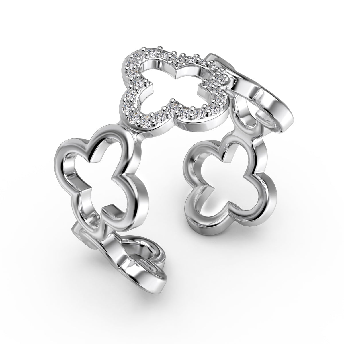 Hollow Design Four-Leaf Clover Flower Shape Ring