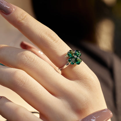 Heart-shaped Four-Leaf Clover Ball Ring