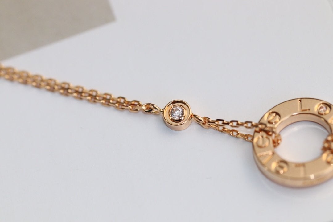 [Love More]LOVE NECKLACE ADJUSTABLE ROSE GOLD 2 DIAMOND