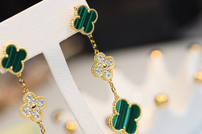 [Love More]CLOVER EARRINGS GOLD MALACHITE DIAMOND 3 MOTIF