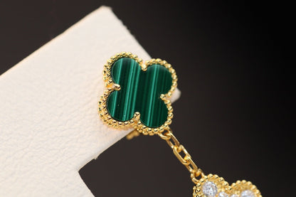 [Love More]CLOVER EARRINGS GOLD MALACHITE DIAMOND 3 MOTIF