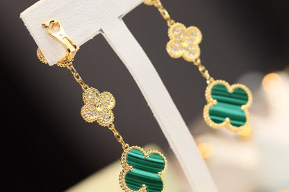 [Love More]CLOVER EARRINGS GOLD MALACHITE DIAMOND 3 MOTIF