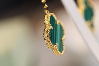 [Love More]CLOVER EARRINGS GOLD MALACHITE DIAMOND 3 MOTIF