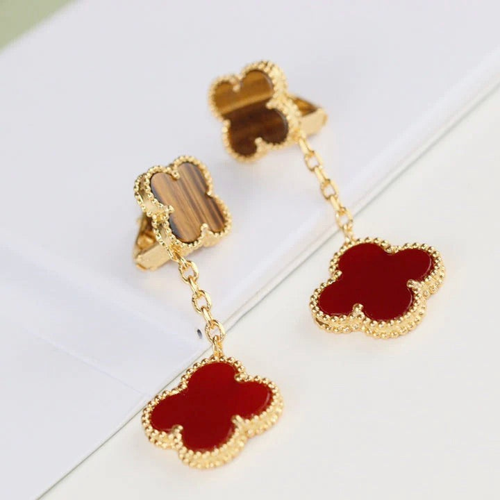 [Love More]CLOVER  2 MOTIF  TIGER EYE CARNELIAN EARRINGS