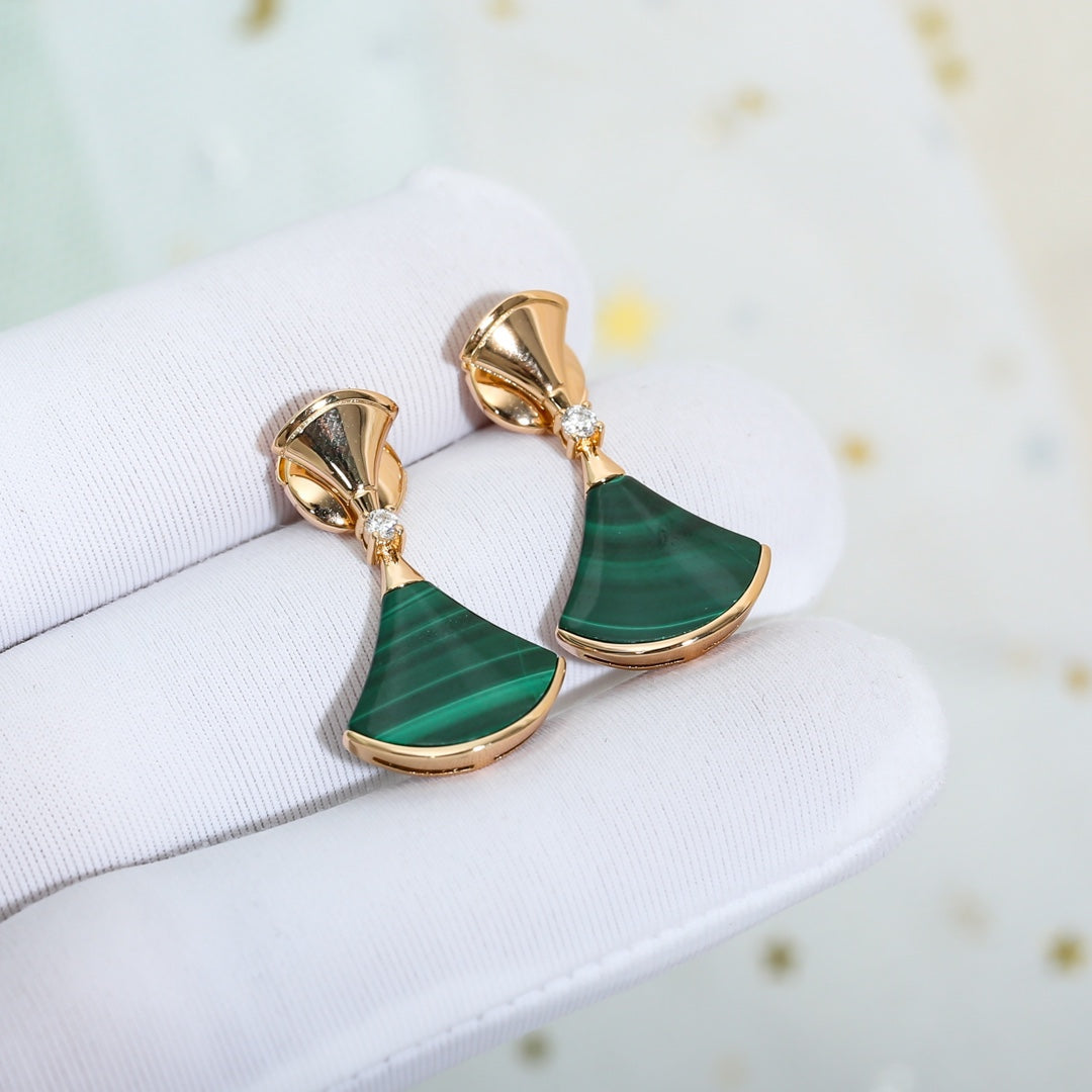 [Love More]DREAM MALACHITE PINK GOLD EARRINGS