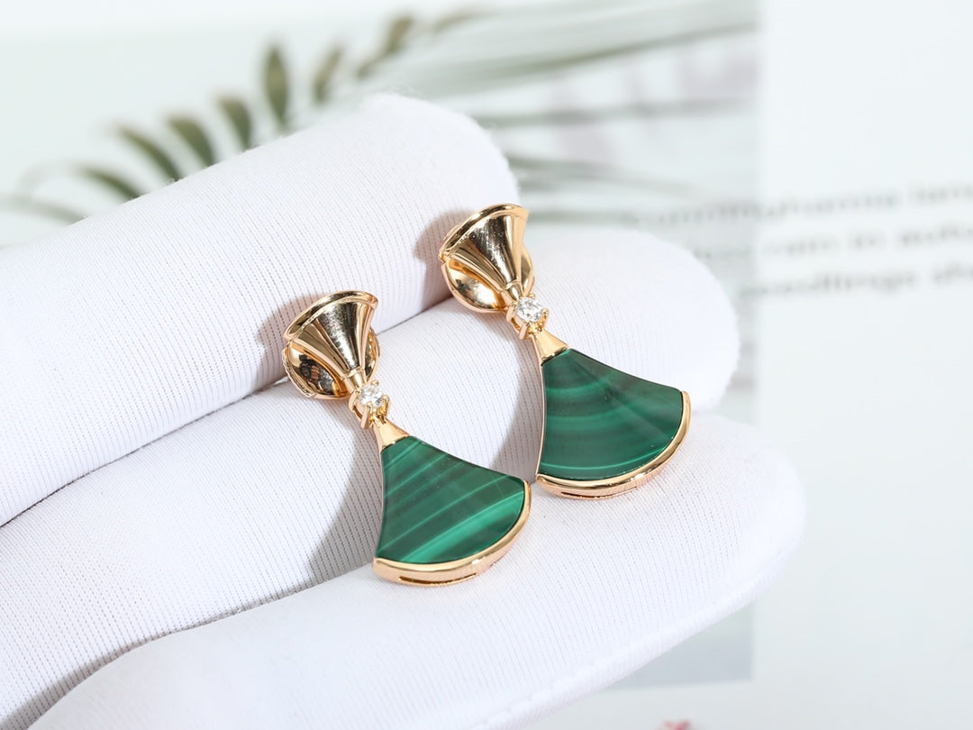 [Love More]DREAM MALACHITE PINK GOLD EARRINGS