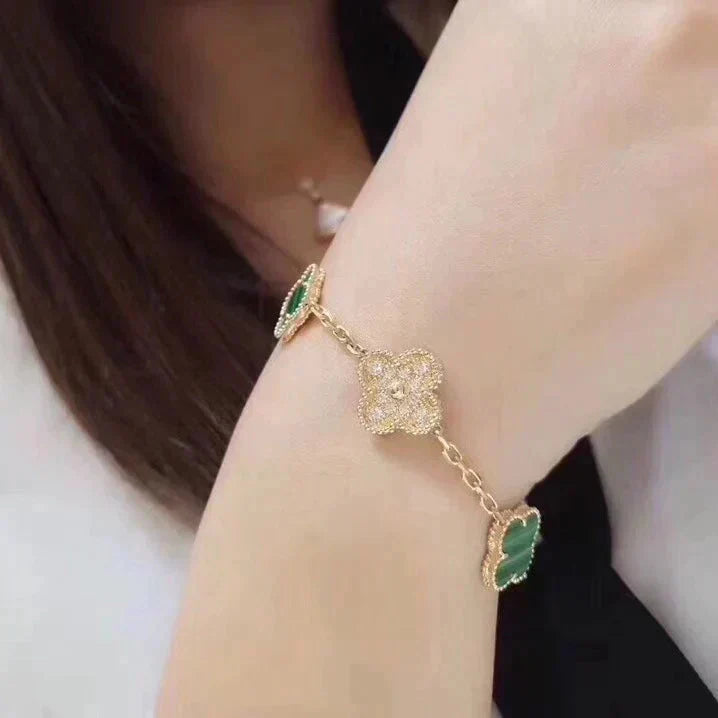 [Love More]CLOVER 5 MOTIV MALACHIT DIAMOND ARMBAND