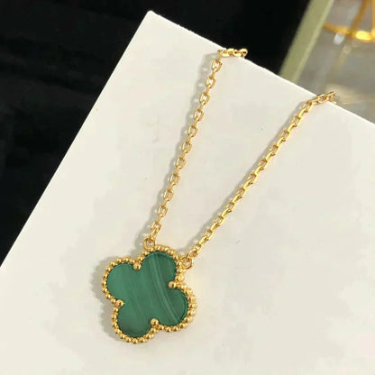 [Love More]CLOVER 15MM MALACHITE SINGLE FLOWER  NECKLACE