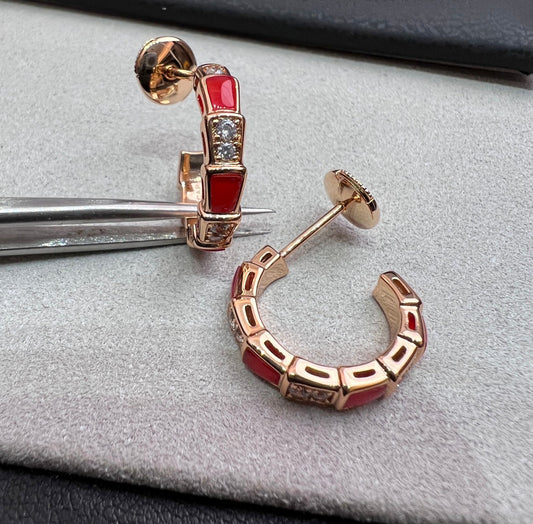 [Love More]SERPENTI CARNELIAN PINK GOLD EARRINGS