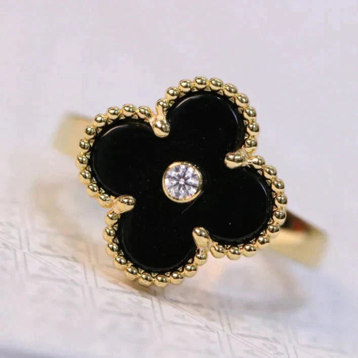 [Love More]CLOVER ONYX RING GOLD DIAMANT