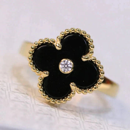 [Love More]CLOVER ONYX RING GOLD DIAMANT