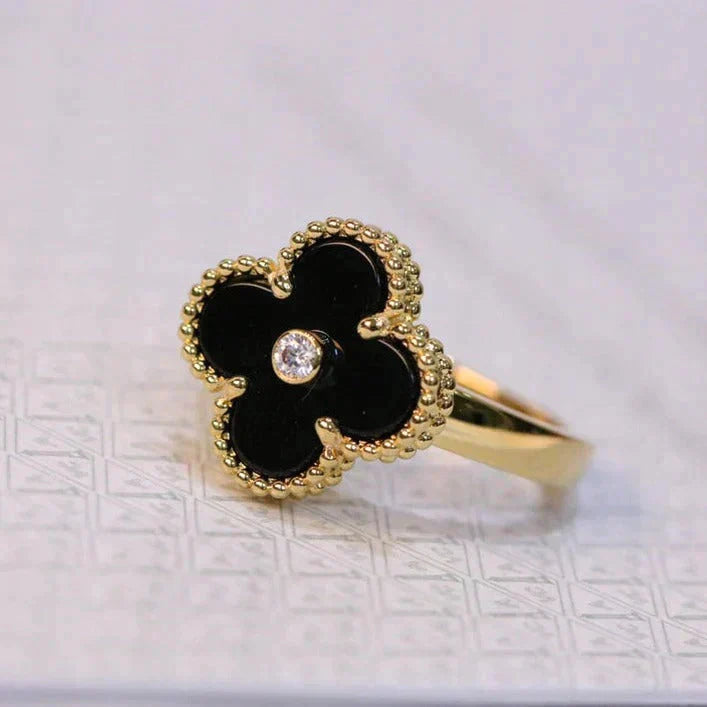 [Love More]CLOVER ONYX RING GOLD DIAMANT