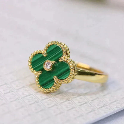 [Love More]CLOVER MALACHIT RING GOLD DIAMANT