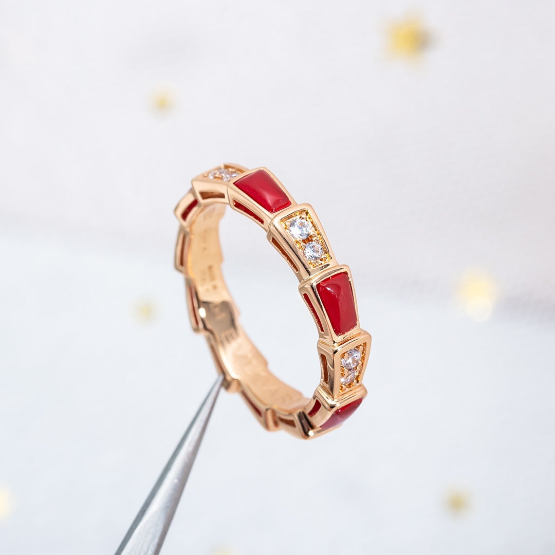 [Love More]SERPENTI RING PINK GOLD CARNELIAN DIAMOND 3MM