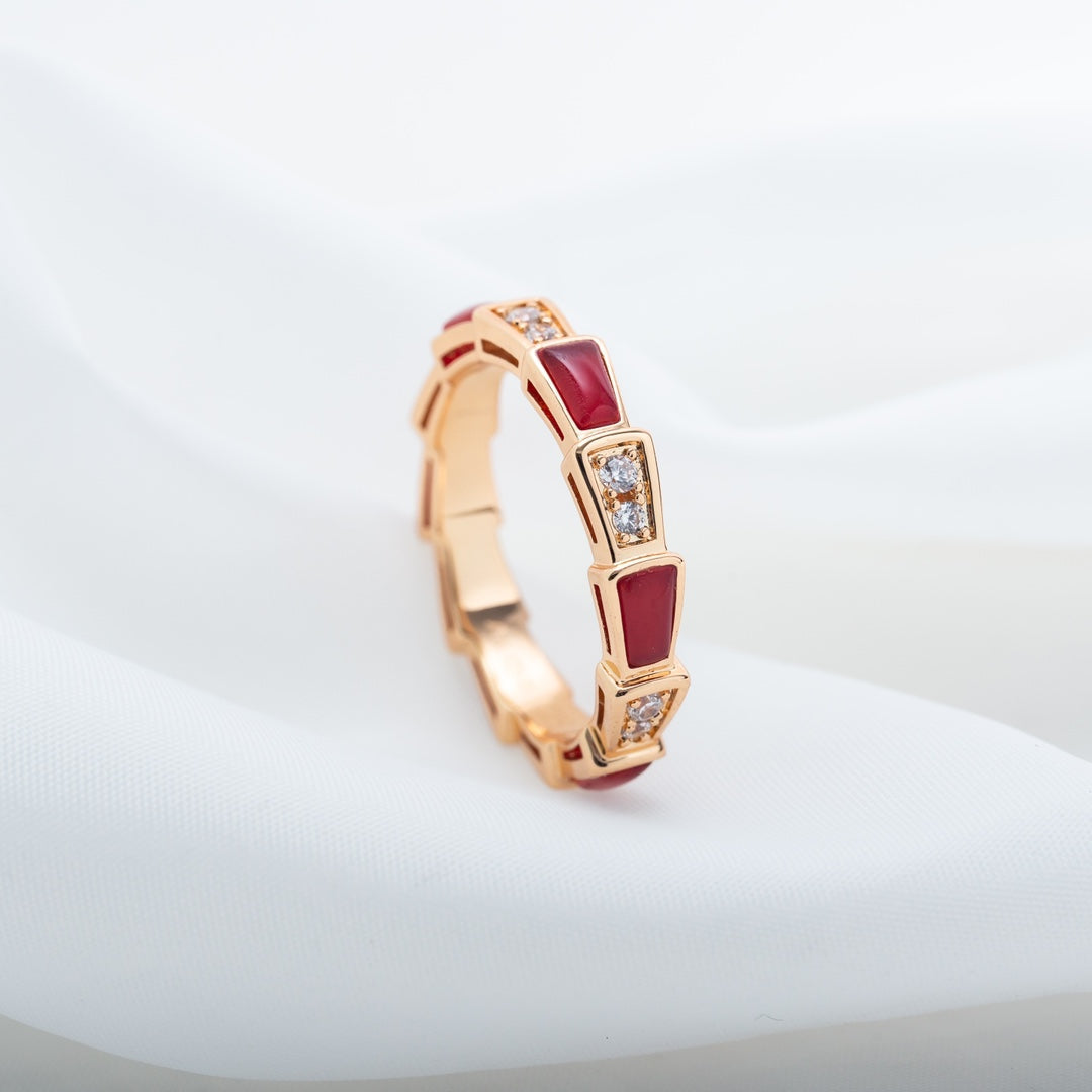 [Love More]SERPENTI RING PINK GOLD CARNELIAN DIAMOND 3MM