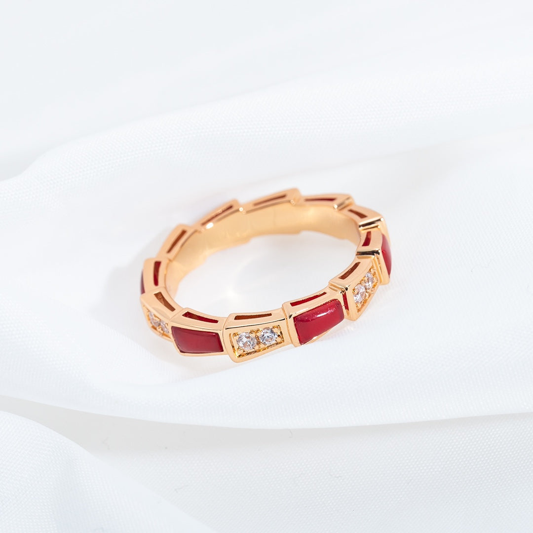 [Love More]SERPENTI RING PINK GOLD CARNELIAN DIAMOND 3MM