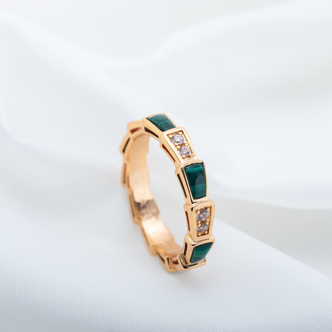 [Love More]SERPENTI RING PINK GOLD MALACHITE DIAMOND 3MM