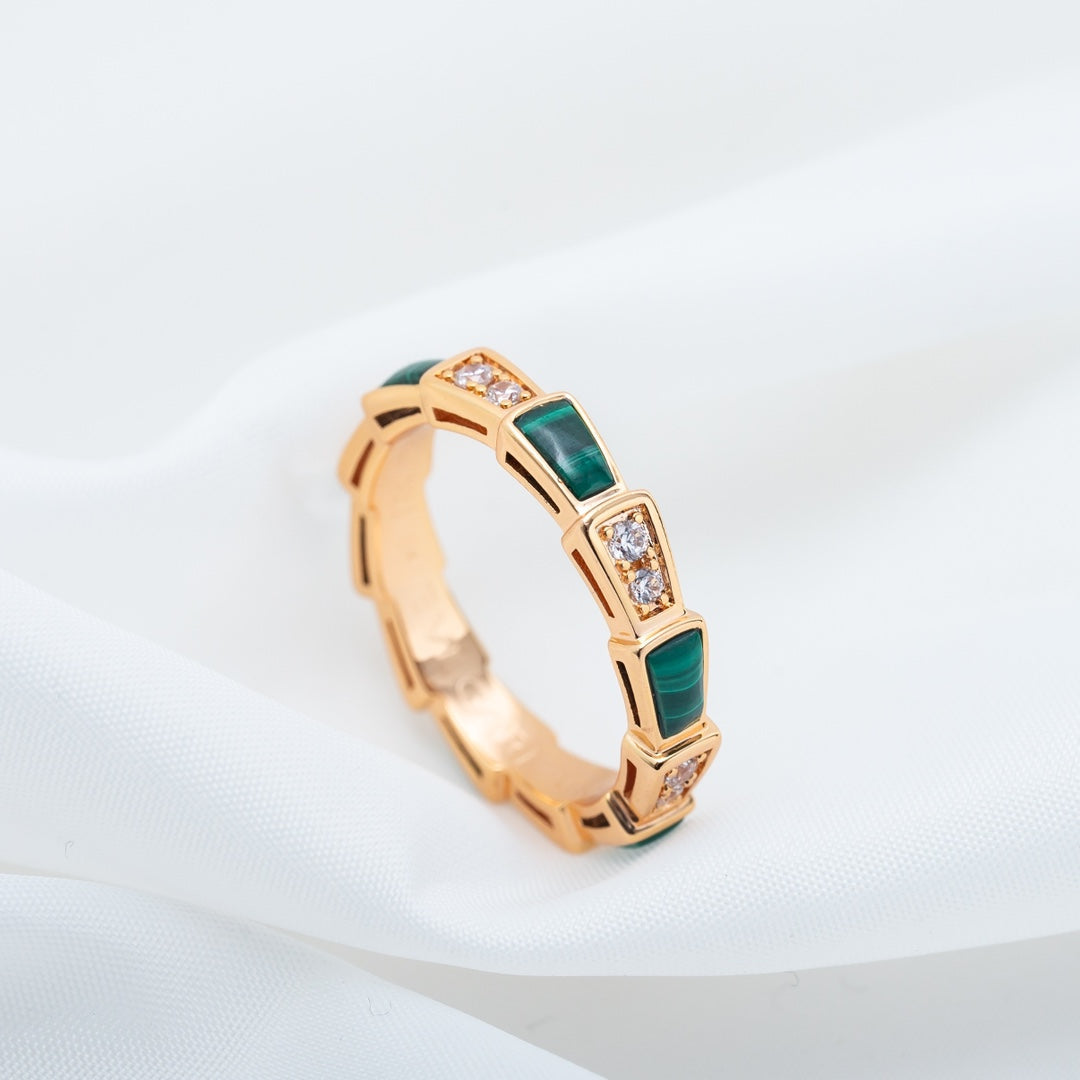 [Love More]SERPENTI RING PINK GOLD MALACHITE DIAMOND 3MM