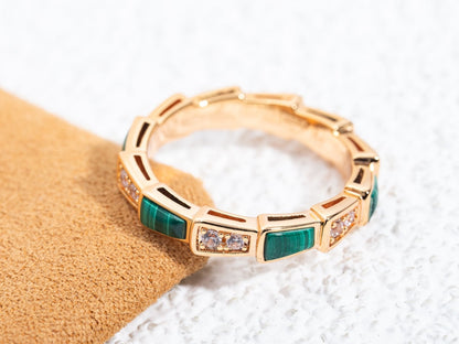 [Love More]SERPENTI RING PINK GOLD MALACHITE DIAMOND 3MM