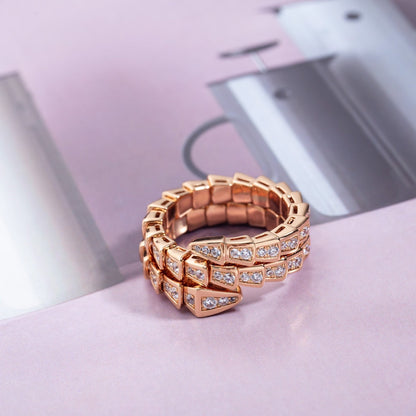 [Love More]SERPENTI RING PINK GOLD DIAMOND DOUBLE ROW