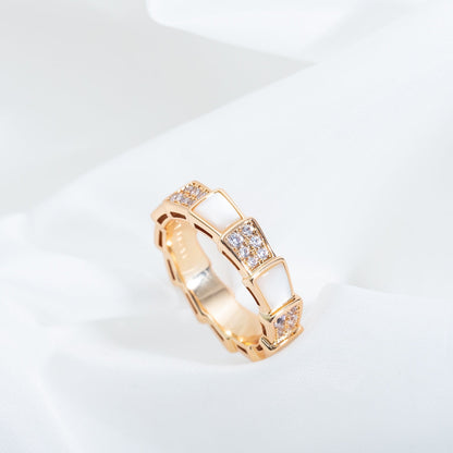 [Love More]SERPENTI RING PINK GOLD MOP DIAMOND PAVED 4MM