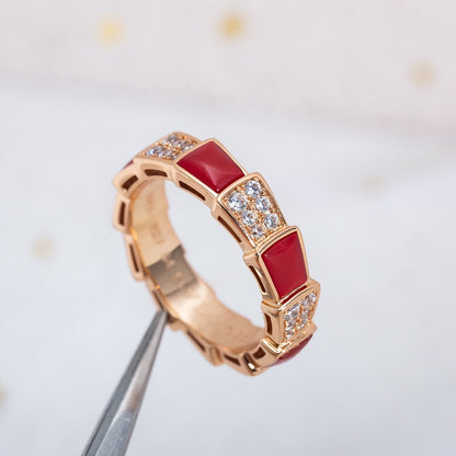 [Love More]SERPENTI RING PINK GOLD CARNELIAN DIAMOND PAVED 4MM