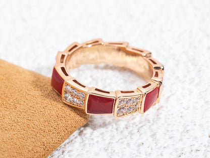 [Love More]SERPENTI RING PINK GOLD CARNELIAN DIAMOND PAVED 4MM