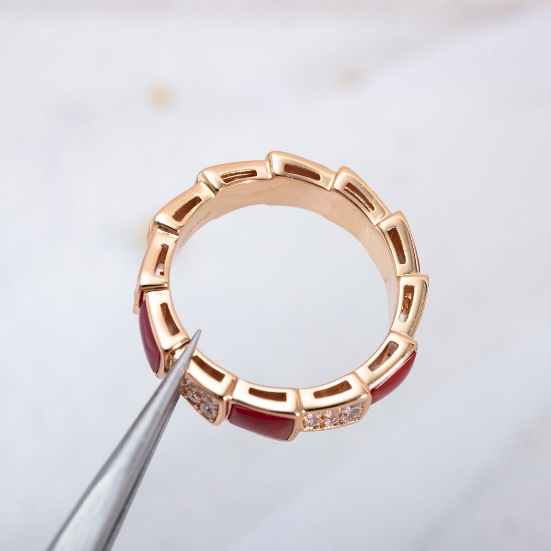 [Love More]SERPENTI RING PINK GOLD CARNELIAN DIAMOND PAVED 4MM