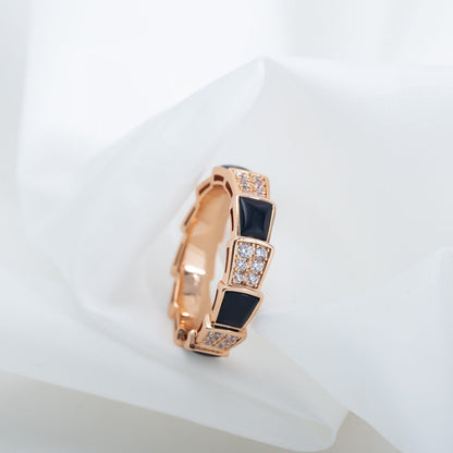 [Love More]SERPENTI RING PINK GOLD BLACK MOP DIAMOND PAVED 4MM