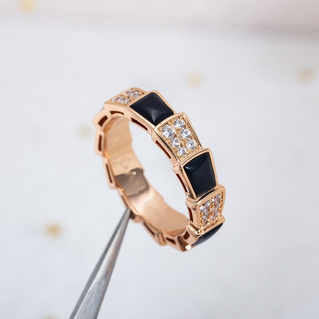 [Love More]SERPENTI RING PINK GOLD BLACK MOP DIAMOND PAVED 4MM