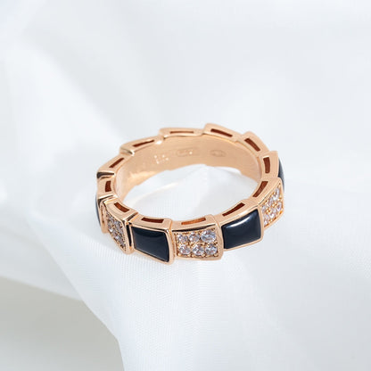 [Love More]SERPENTI RING PINK GOLD BLACK MOP DIAMOND PAVED 4MM