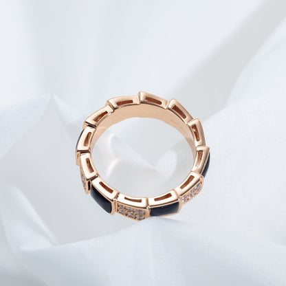 [Love More]SERPENTI RING PINK GOLD BLACK MOP DIAMOND PAVED 4MM