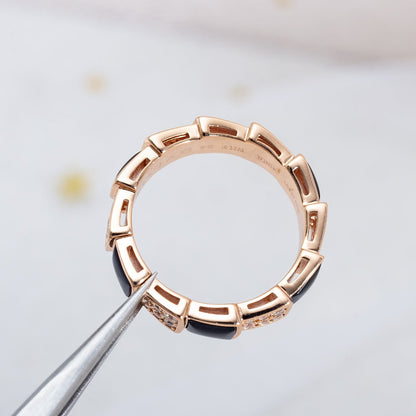 [Love More]SERPENTI RING PINK GOLD BLACK MOP DIAMOND PAVED 4MM