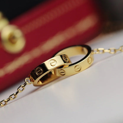 [Love More]LOVE NECKLACE DOUBLE RING GOLD