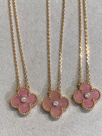 [Love More]CLOVER 15MM DIAMOND RHODONITE NECKLACE