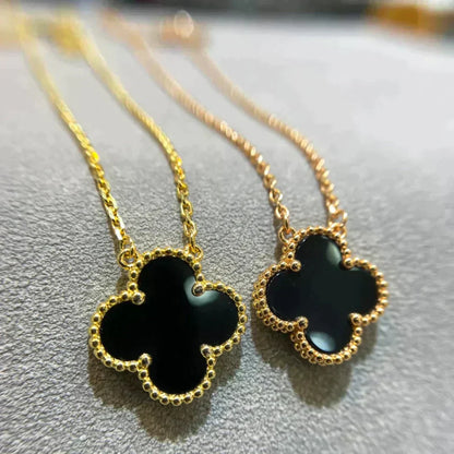 [Love More]CLOVER 15MM BLACK ONYX SINGLE FLOWER NECKLACE