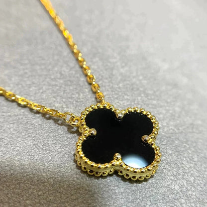 [Love More]CLOVER 15MM SCHWARZER ONYX EINZELNE BLUMENKETTE