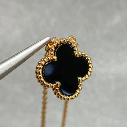 [Love More]CLOVER 15MM BLACK ONYX SINGLE FLOWER NECKLACE