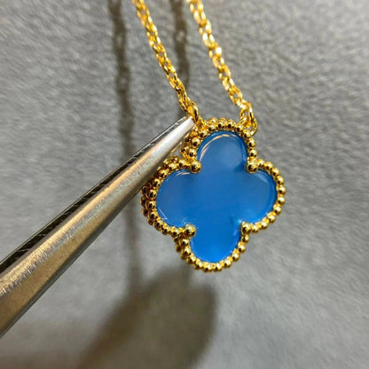 [Love More]CLOVER 15MM BLUE AGATE NECKLACE