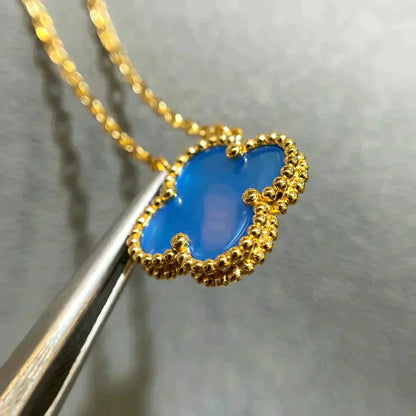 [Love More]CLOVER 15MM BLUE AGATE NECKLACE