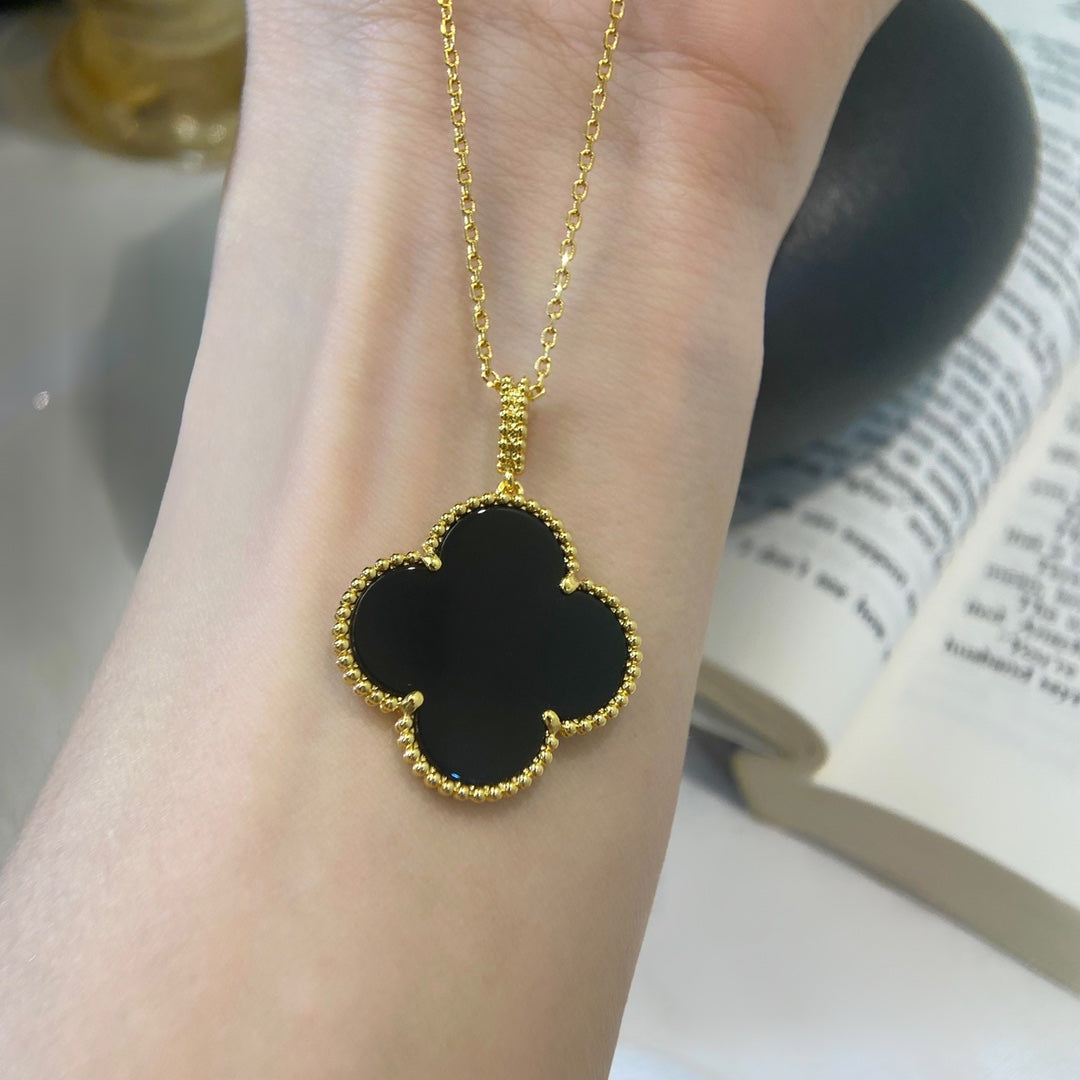 [Love More]CLOVER 25MM NECKLACE GOLD ONYX