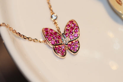 [Love More] SCHMETTERLING ROTE DIAMANT ROSÉGOLD HALSKETTE